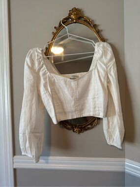 Babaton White Puff-Sleeve Cropped Top